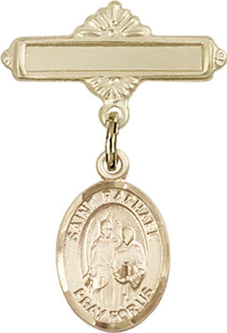 14kt Gold Polished Badge Pin St. Raphael the Archangel Baby Badge - Engravable