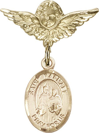 14kt Gold Small Angel w/Wings St. Raphael the Archangel Baby Badge - Engravable