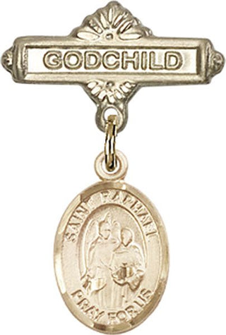 14kt Gold Godchild St. Raphael the Archangel Baby Badge - Engravable