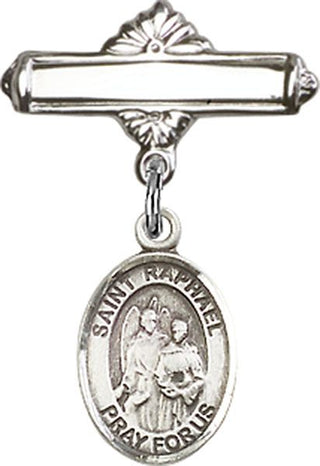 Sterling Silver Polished Badge Pin St. Raphael the Archangel Baby Badge - Engravable