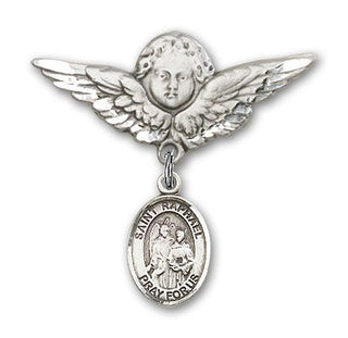 Sterling Silver Large Angel w/Wings St. Raphael the Archangel Baby Badge - Engravable