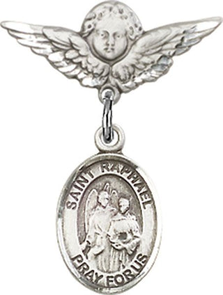 Sterling Silver Small Angel w/Wings St. Raphael the Archangel Baby Badge - Engravable