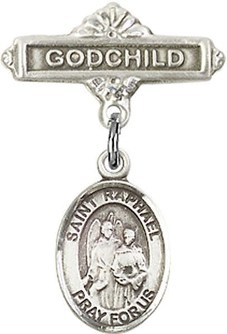 Sterling Silver Godchild St. Raphael the Archangel Baby Badge - Engravable