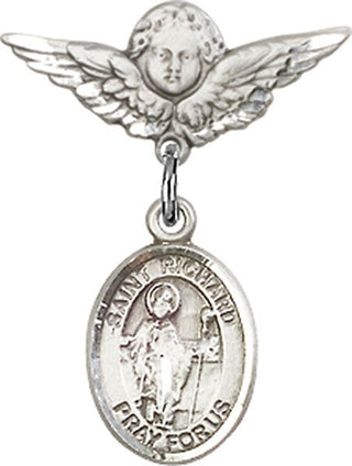 Sterling Silver Small Angel w/Wings St. Richard Baby Badge - Engravable