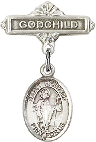 Sterling Silver Godchild St. Richard Baby Badge - Engravable