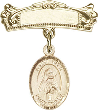 14kt Gold Filled Badge Pin St. Rita of Cascia Baby Badge - Engravable