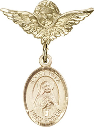 14kt Gold Filled Small Angel w/Wings St. Rita of Cascia Baby Badge - Engravable