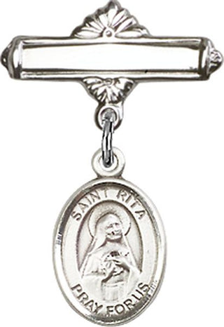 Sterling Silver Polished Badge Pin St. Rita of Cascia Baby Badge - Engravable
