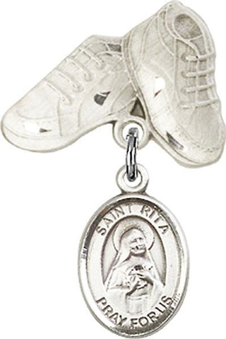 Sterling Silver Baby Boots St. Rita of Cascia Baby Badge - Engravable