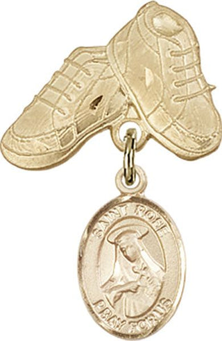 14kt Gold Filled Baby Boots St. Rose of Lima Baby Badge - Engravable