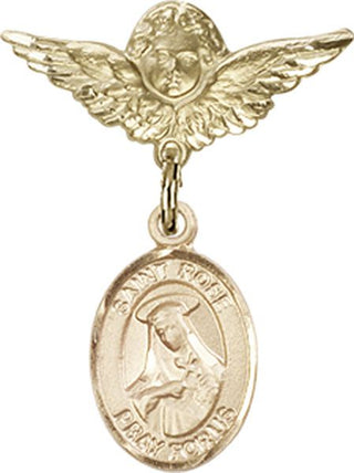 14kt Gold Small Angel w/Wings St. Rose of Lima Baby Badge - Engravable