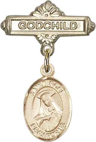 14kt Gold Godchild St. Rose of Lima Baby Badge - Engravable