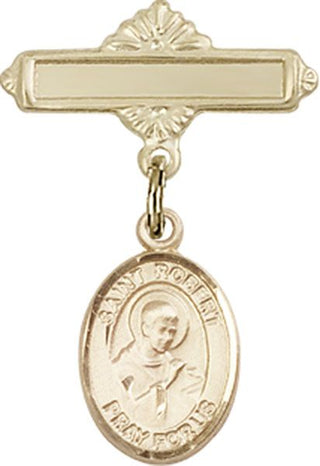 14kt Gold Filled Polished Badge Pin St. Robert Bellarmine Baby Badge - Engravable