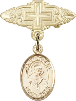 14kt Gold Filled Badge Pin With Cross St. Robert Bellarmine Baby Badge - Engravable