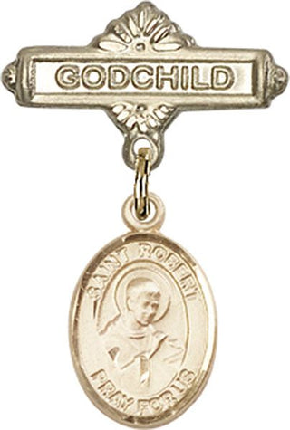 14kt Gold Filled Godchild St. Robert Bellarmine Baby Badge - Engravable