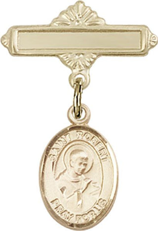 14kt Gold Polished Badge Pin St. Robert Bellarmine Baby Badge - Engravable