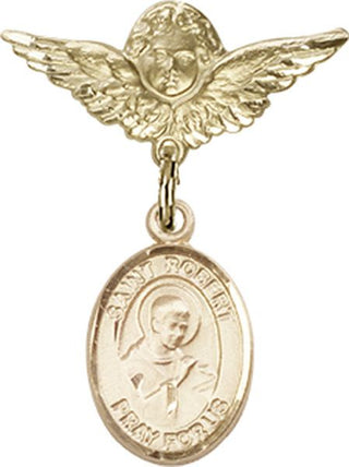 14kt Gold Small Angel w/Wings St. Robert Bellarmine Baby Badge - Engravable