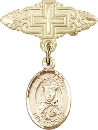 14kt Gold Filled Badge Pin With Cross St. Sarah Baby Badge - Engravable