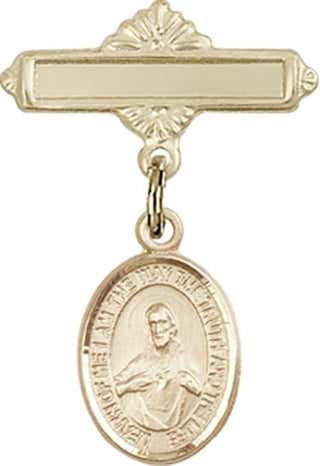 14kt Gold Filled Polished Badge Pin Scapular Baby Badge - Engravable