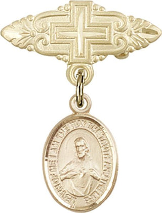 14kt Gold Badge Pin With Cross Scapular Baby Badge - Engravable