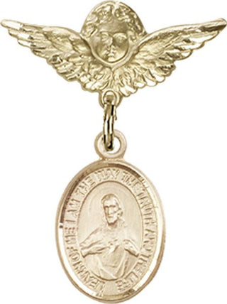 14kt Gold Small Angel w/Wings Scapular Baby Badge - Engravable