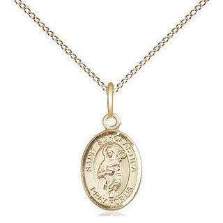 14kt Gold Saint Scholastica Medal Engraved Catholic Saint Jewelry
