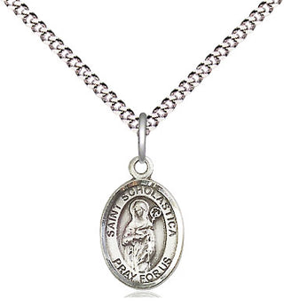 Pewter Saint Scholastica Medal Religious and Catholic Jewelry Engraved Catholic Saint Jewelry