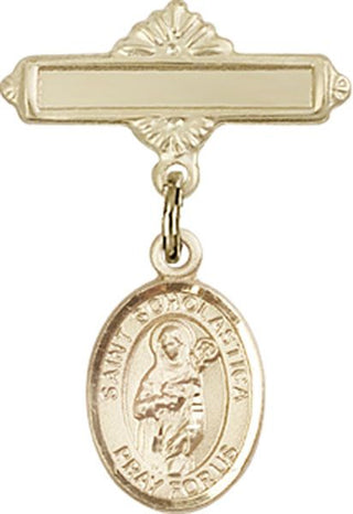 14kt Gold Filled Polished Badge Pin St. Scholastica Baby Badge - Engravable