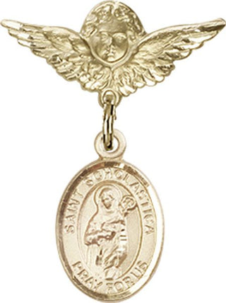 14kt Gold Filled Small Angel w/Wings St. Scholastica Baby Badge - Engravable