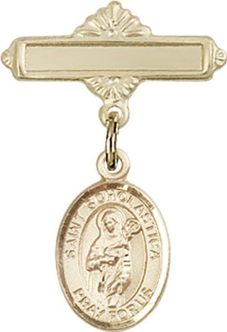 14kt Gold Polished Badge Pin St. Scholastica Baby Badge - Engravable