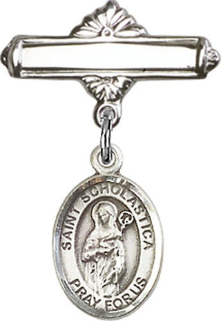 Sterling Silver Polished Badge Pin St. Scholastica Baby Badge - Engravable