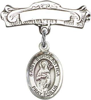 Sterling Silver Badge Pin St. Scholastica Baby Badge - Engravable