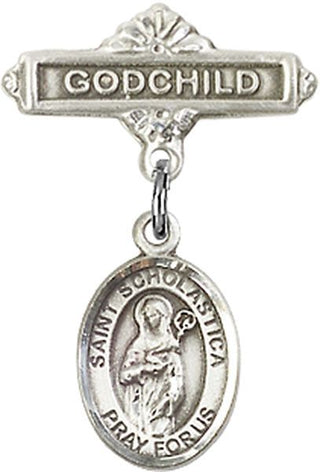 Sterling Silver Godchild St. Scholastica Baby Badge - Engravable