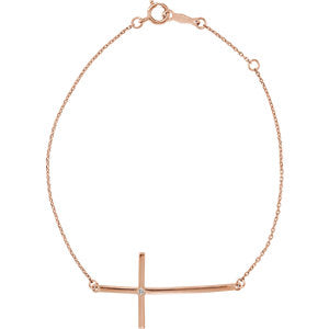 14K Rose Diamond Sideways Cross Bracelet