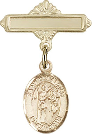 14kt Gold Filled Polished Badge Pin St. Sebastian Baby Badge - Engravable