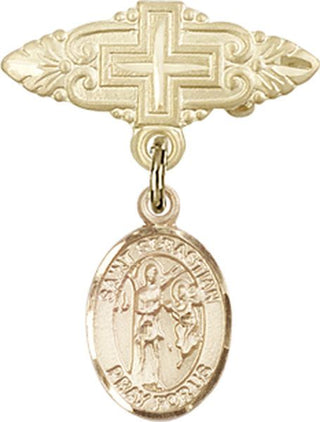 14kt Gold Filled Badge Pin With Cross St. Sebastian Baby Badge - Engravable