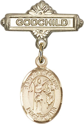 14kt Gold Filled Godchild St. Sebastian Baby Badge - Engravable