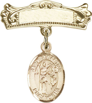 14kt Gold Badge Pin St. Sebastian Baby Badge - Engravable