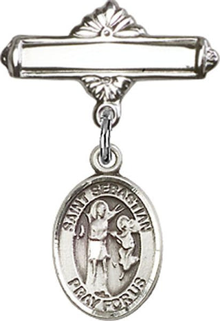 Sterling Silver Polished Badge Pin St. Sebastian Baby Badge - Engravable
