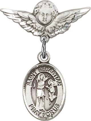 Sterling Silver Small Angel w/Wings St. Sebastian Baby Badge - Engravable