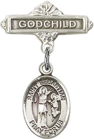 Sterling Silver Godchild St. Sebastian Baby Badge - Engravable