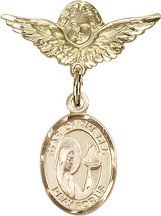 14kt Gold Small Angel w/Wings O/L Star of the Sea Baby Badge - Engravable
