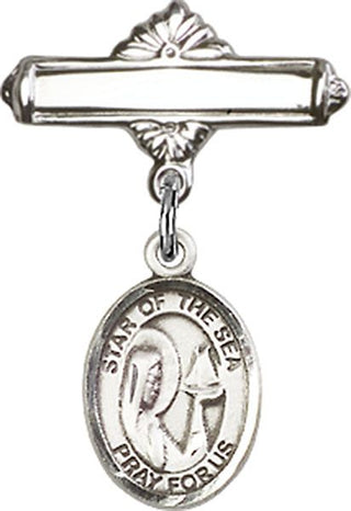 Sterling Silver Polished Badge Pin O/L Star of the Sea Baby Badge - Engravable