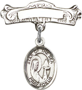 Sterling Silver Badge Pin O/L Star of the Sea Baby Badge - Engravable