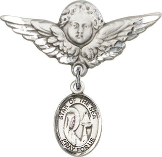 Sterling Silver Large Angel w/Wings O/L Star of the Sea Baby Badge - Engravable