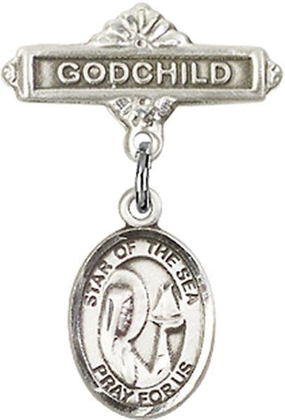Sterling Silver Godchild O/L Star of the Sea Baby Badge - Engravable