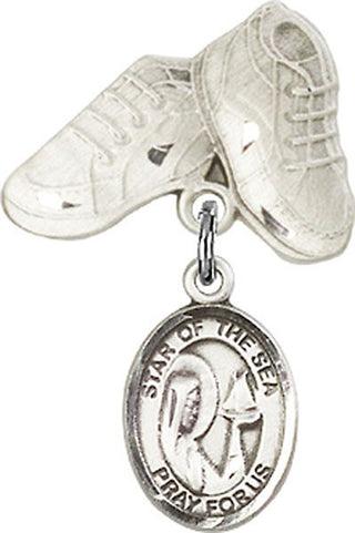 Sterling Silver Baby Boots O/L Star of the Sea Baby Badge - Engravable