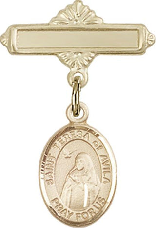 14kt Gold Filled Polished Badge Pin St. Teresa of Avila Baby Badge - Engravable