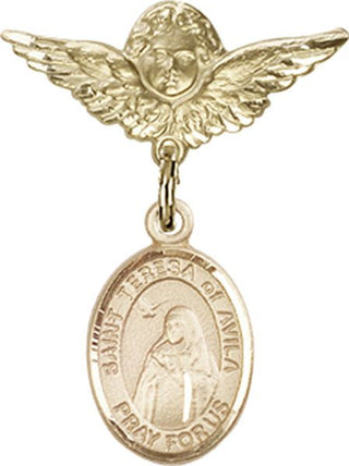 14kt Gold Small Angel w/Wings St. Teresa of Avila Baby Badge - Engravable