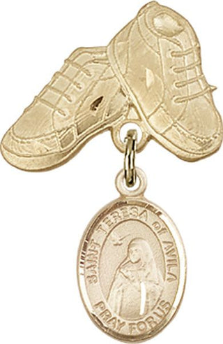 14kt Gold Baby Boots St. Teresa of Avila Baby Badge - Engravable